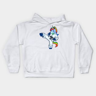 Cartoon unicorn does karate Kids Hoodie